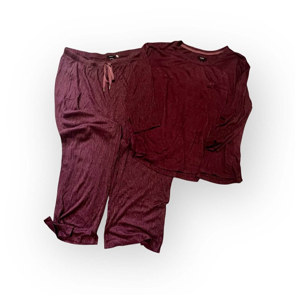 Midnight Lounge Set | XL | Burgundy Ribbed Long Sleeve Top & Pants